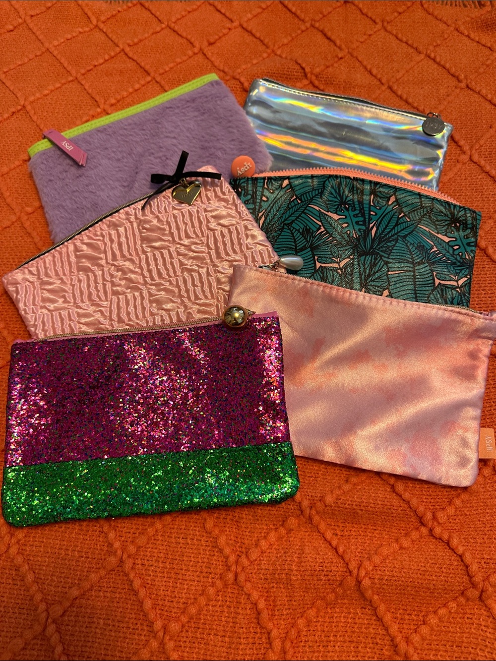 ipsy Multi-Color Cosmetic Pouch Set - Purple, Pink, Green, Teal, Silver